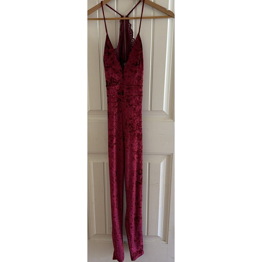Cherry Mellow One Piece Lace Jumpsuit Body Suit Pink Velour Women’s Velvet S